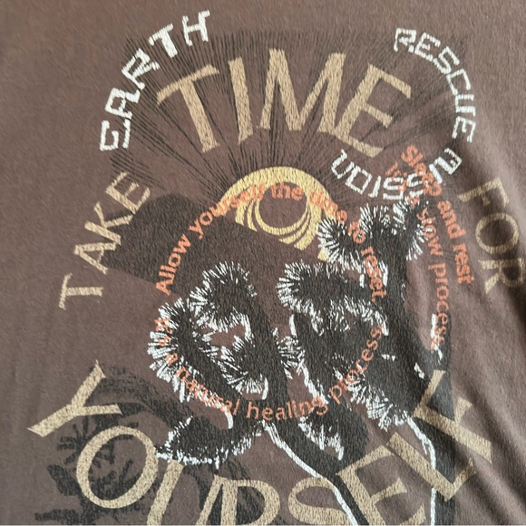 Blend Tee Shirt Mens XXL Brown Cotton Comfort All-over Motto Print Rib Crew - Picture 5 of 14
